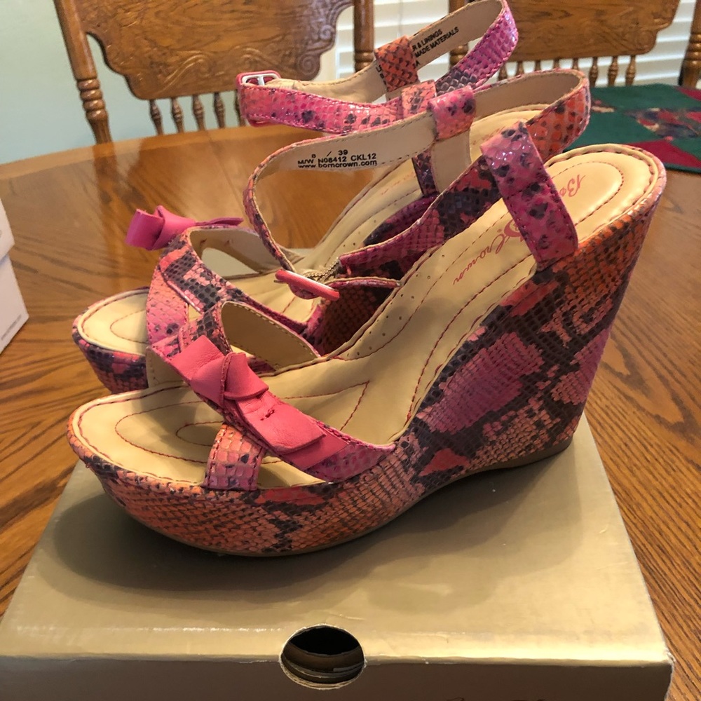 Born Pink Snakeskin Wedges